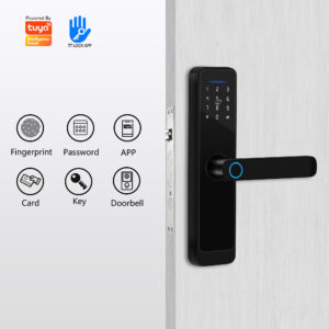 Biometric Smart Lock with Built-in Doorbell | Tuya WiFi, Multi-Mode Unlock (Finger/Pin/Card/App), Modern Black Finish