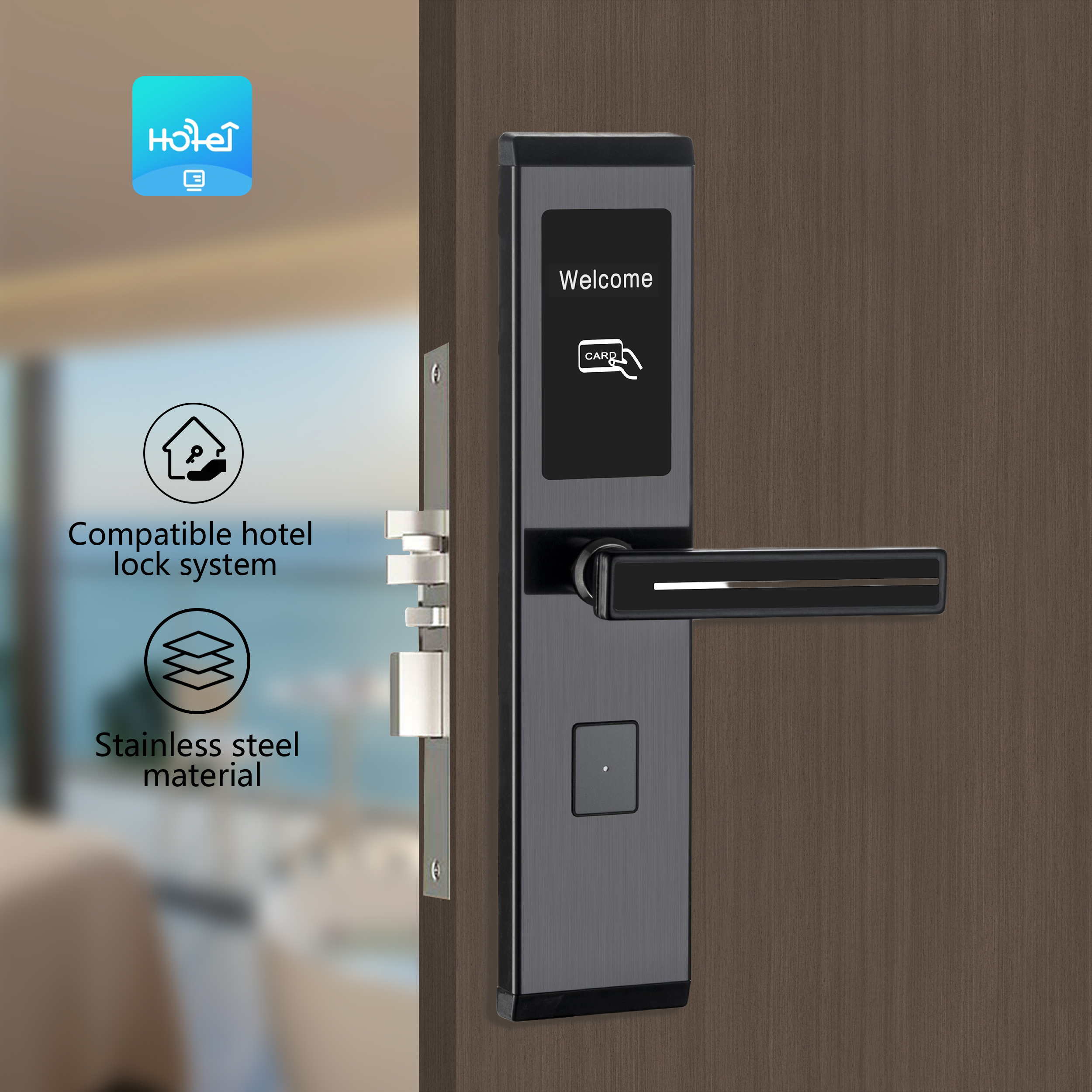 Smart Hotel Lock with Card & Key | TT System Compatible, Stainless Steel Body