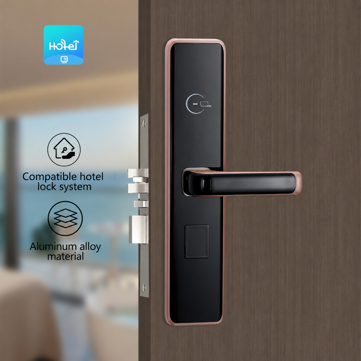Electronic Hotel Door Lock | Magnetic Card Unlock + Mechanical Key Backup, Low Battery Alert