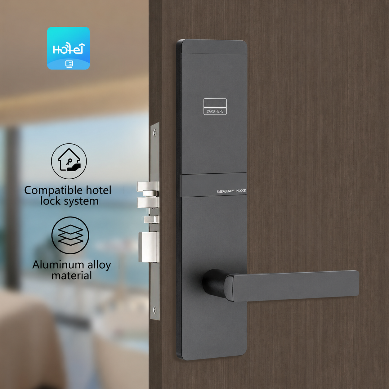 Keyless Entry Hotel Lock | Swipe Card or Use Key, Built-in Low Power Warning, Modern Stainless Finish