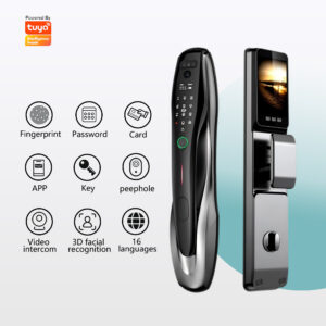 High-Security Smart Lock for Front Door | 3D Face Recognition, Anti-Peep Password, Tuya App & 16 Language Interface