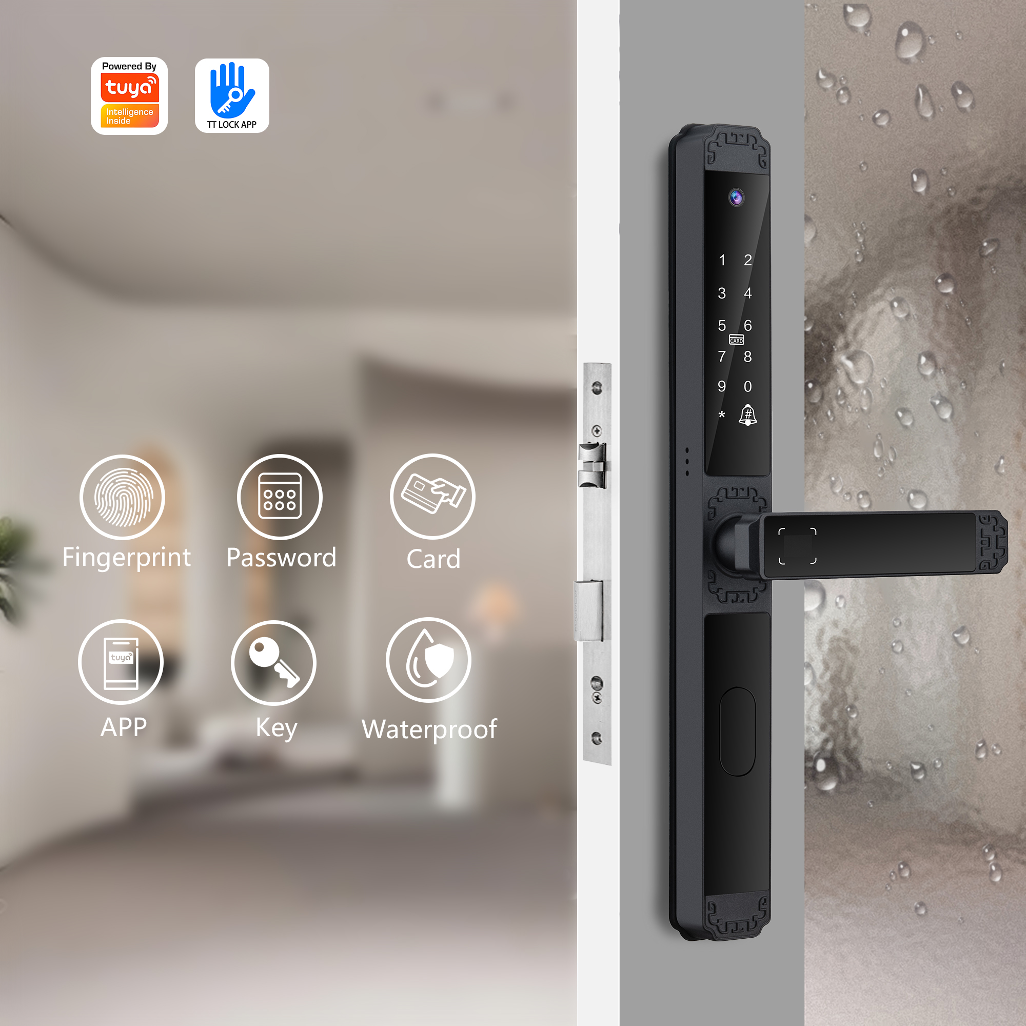 Keyless Entry Smart Lock with Anti-Lock Knob | Fingerprint + Password + Mechanical Key, IP65 Waterproof for Front Door