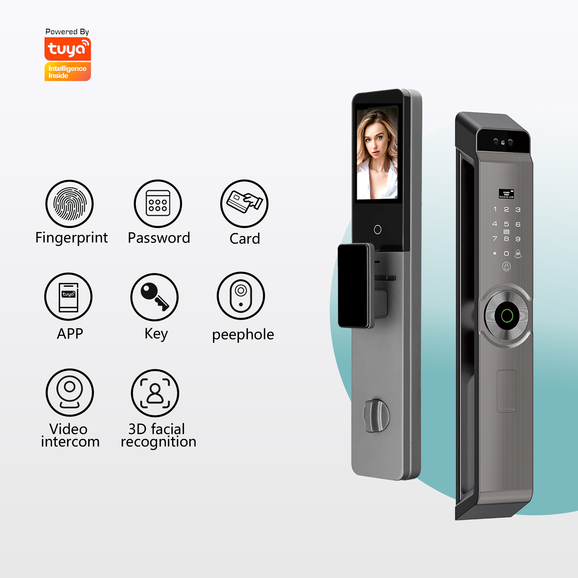 Biometric Smart Door Lock with Dual Recognition (Face + Palm) | Anti-Spoofing, Remote View, Quick-Open Handle for Modern Homes
