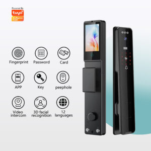 Smart Door Lock with 3D Face ID & Live Video Peephole – Tuya WiFi Enabled, Fingerprint + Card + Key Backup, 16-Language Interface for Global Homes