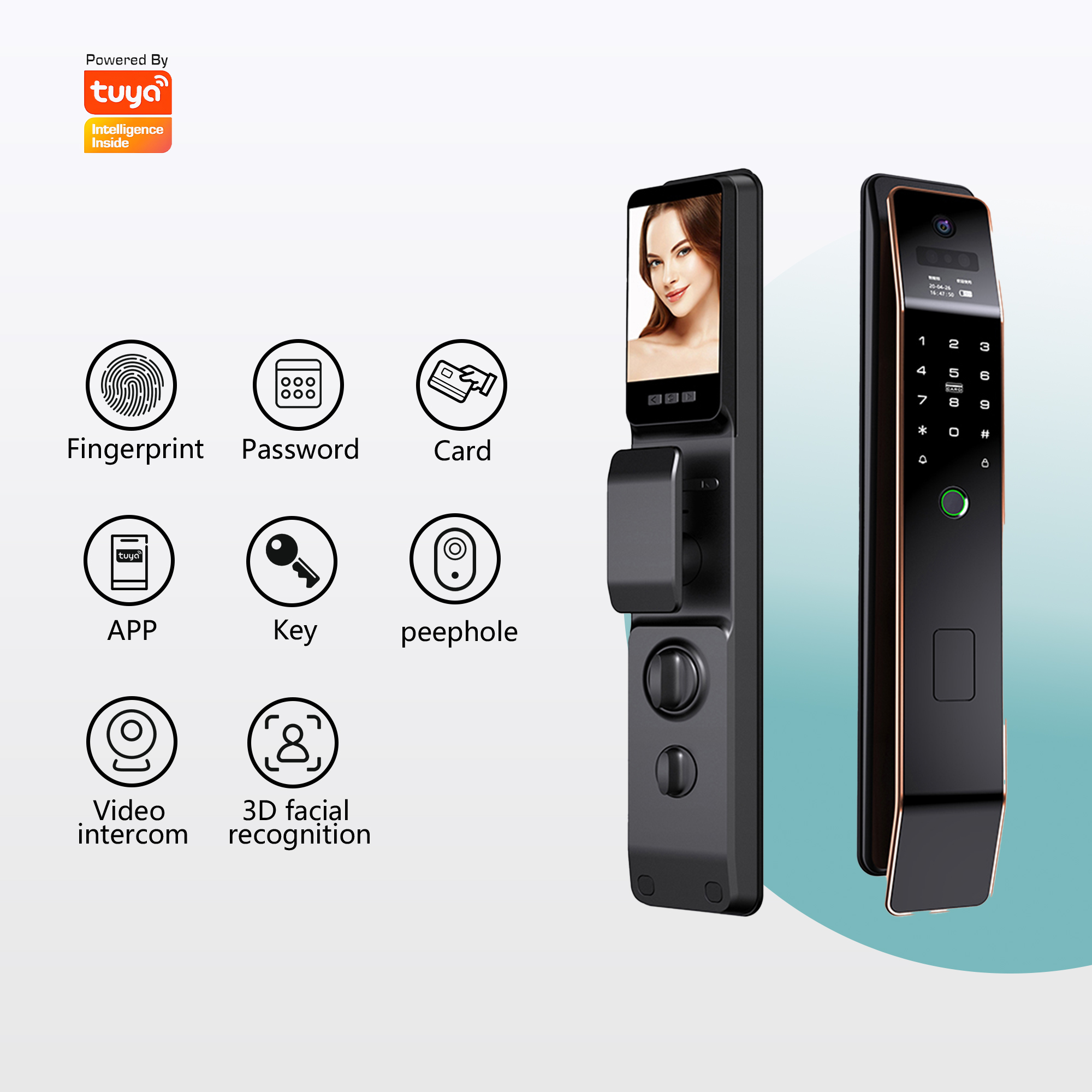 3D Face & Palm Vein Smart Lock with Indoor HD Screen | Keyless Entry, Video Doorbell, Tuya App Control for Home Security