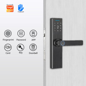 Tuya Smart Fingerprint Door Lock | Supports six-in-one unlocking methods: APP remote, password, card swipe, key, and doorbell, compatible with wooden doors for home, hotel, and apartment use