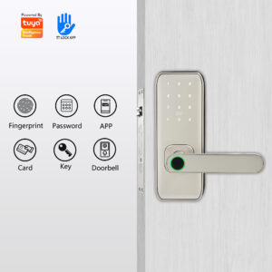 Tuya Smart Lock | Semiconductor Fingerprint + Anti-peep Password + APP Remote + IC Card + Key + Doorbell,Lock Body Compatible with Wooden Doors / Hotels / Apartments