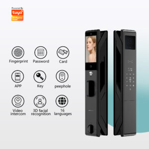 Fully Automatic Smart Door Lock with HD Camera & Indoor Display Screen, WiFi APP Remote Video Intercom Fingerprint Password Card Keyless Entry Security Door Lock