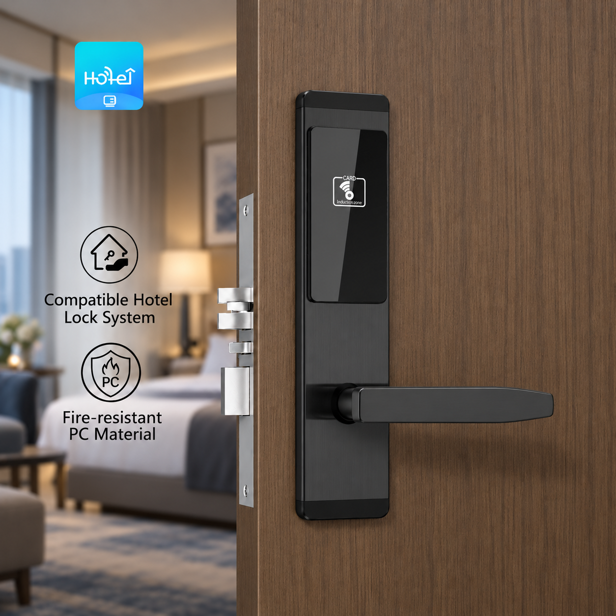 Rfid Hotel Card Door Lock, Fire Resistant Pc Material Electronic Smart Door Lock Compatible With Hotel Lock Management System For Hotel Guest Room