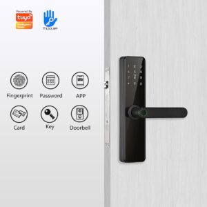 Smart Handle Lock with Doorbell | Dual App Control (Tuya/TT Lock), Fingerprint & Card Access