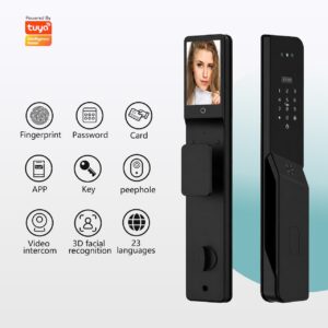 Smart Lock with Screen & Camera | 3D Facial Unlock, Tuya App Control & Two-Way Audio for Home Security