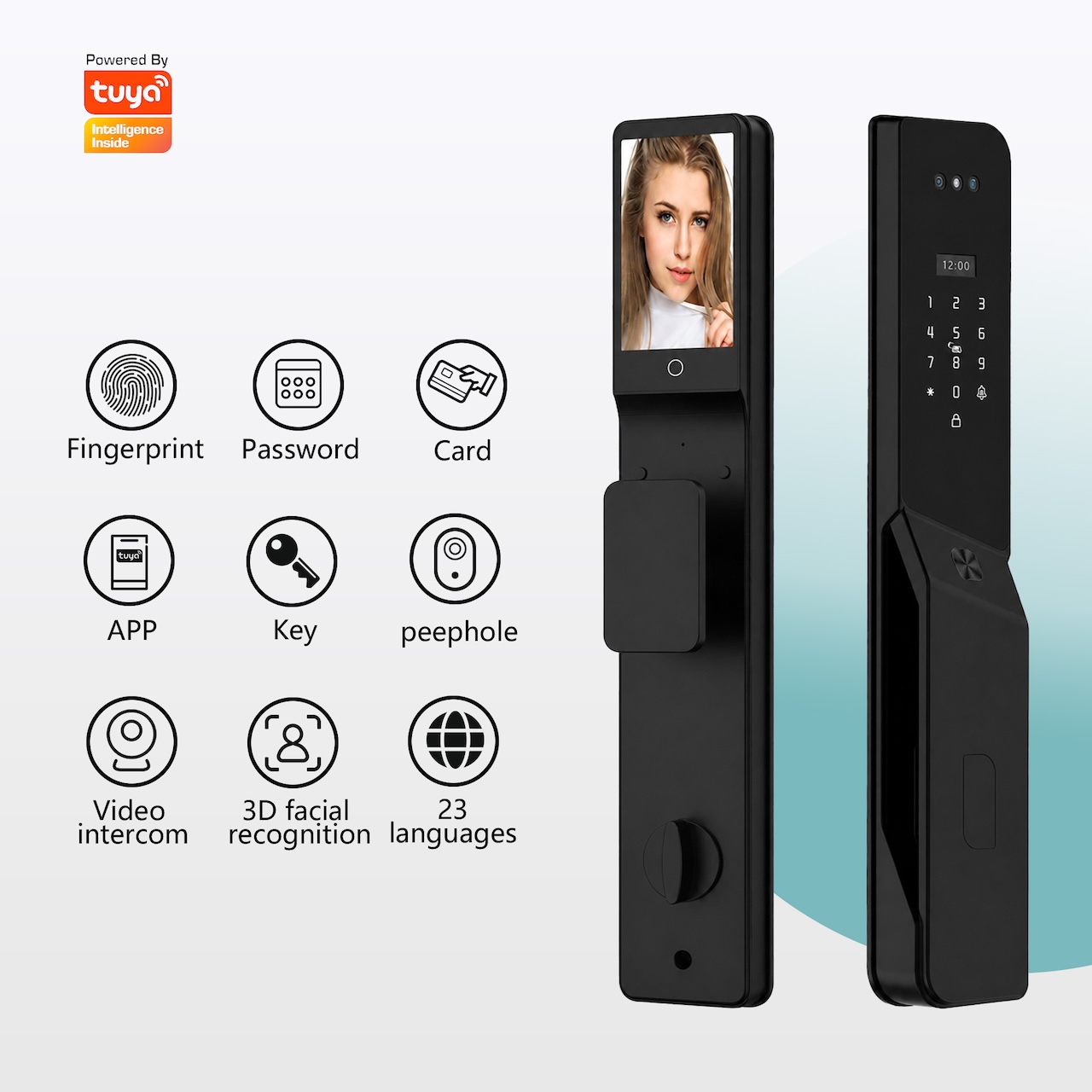 Smart Lock with Screen & Camera | 3D Facial Unlock, Tuya App Control & Two-Way Audio for Home Security