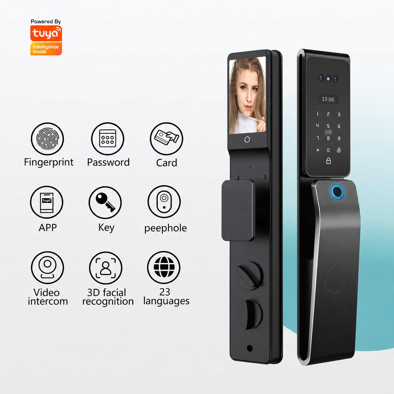 3D Face Recognition Tuya Smart Lock, Visual Peephole Video Intercom, Multi Ways Keyless Entry Door Lock With 23 Languages For Residential & Hotel Project