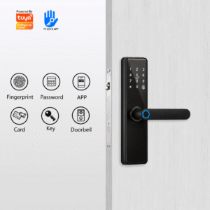 Tuya Bluetooth Smart Lever Door Lock, Biometric Fingerprint Keyless Entry Lock With Password, RFID Card, App, Key & Doorbell For Airbnb Apartment Home